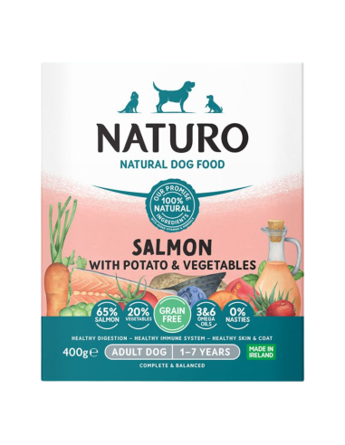 Naturo Dog Δισκάκι Σκύλου Grain Free Με Σολομό, Πατάτα Και Λαχανικά 400gr